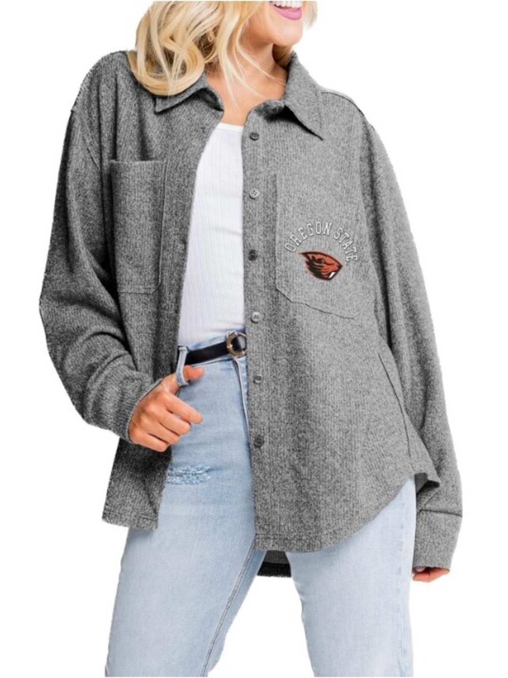Oregon State Gray Button-Up Shacket